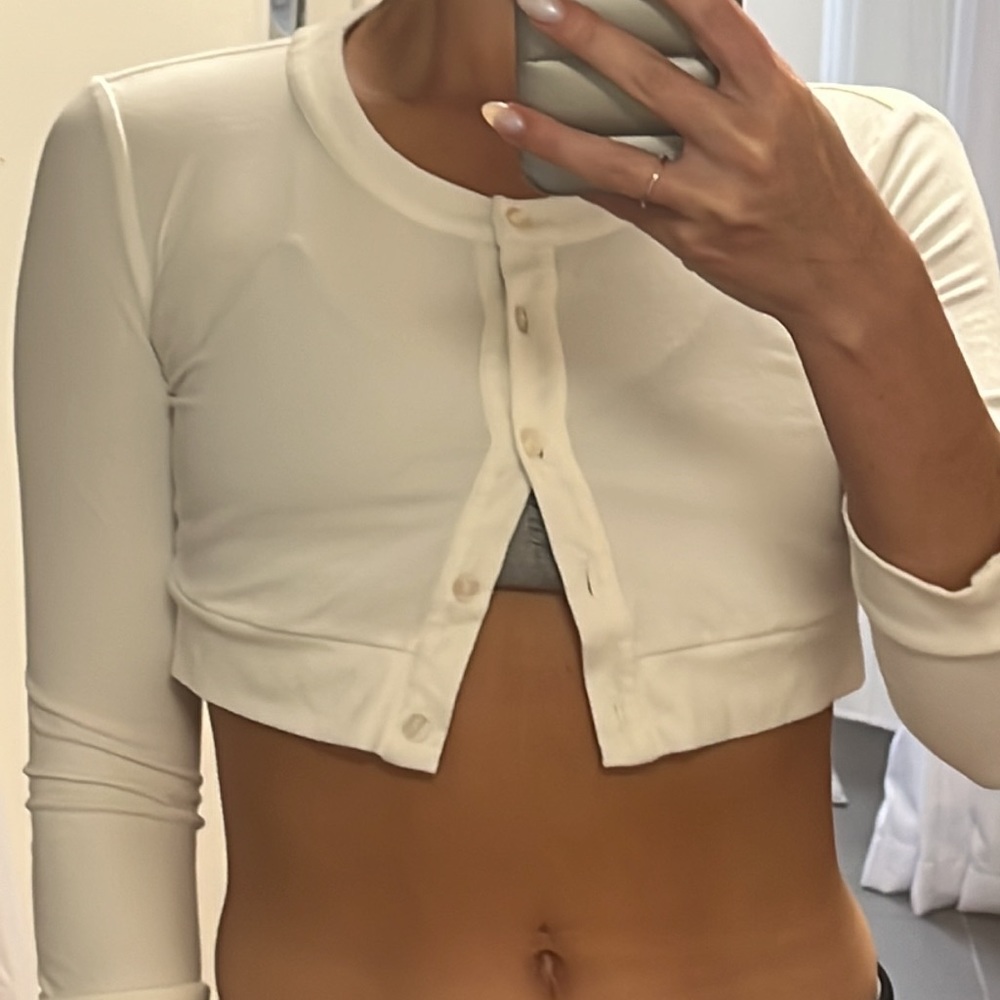 We wore what cropped white cardigan
